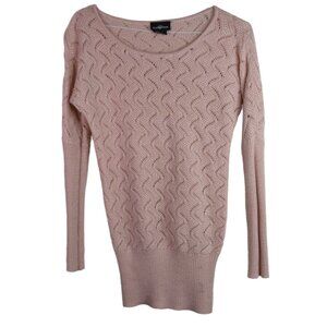 Its Our Time Sweater S Womens Blush Pink Knit Stretch Metallic Eyelet Pullover,
